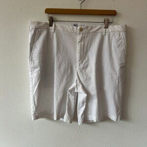 IZOD Saltwater Stretch Flat Front Chino Shorts Mens 38 White Preppy Coastal